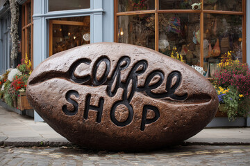 Coffee Shop Sign in Urban Setting. Large coffee shop sign outside a cafe. Ideal for marketing coffee shops or urban settings.