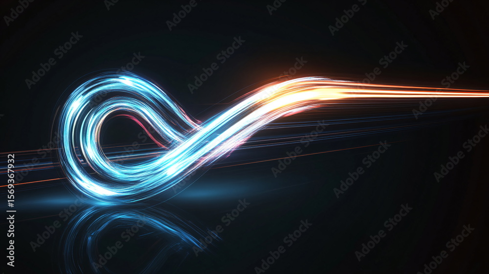 Poster abstract light trails creating infinity loop. energy flow and data transfer technology concept. digi