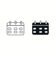 Calendar icons solid and thin line. Vector