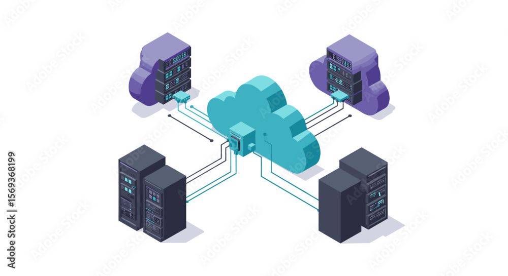 Poster cloud computing network with server connections vector illustration for technology and it solutions