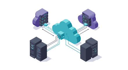 Cloud computing network with server connections vector illustration for technology and it solutions