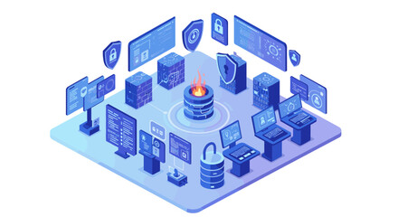 Cybersecurity concept in isometric style: vector illustration for digital protection and data security
