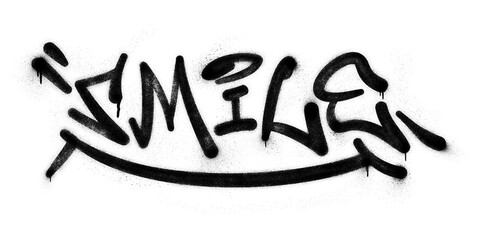 Word ‘Smile’ written in graffiti spray paint lettering isolated on transparent background © HTGanzo