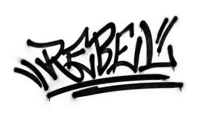 Word ‘Rebel’ written in graffiti spray paint lettering isolated on transparent background © HTGanzo
