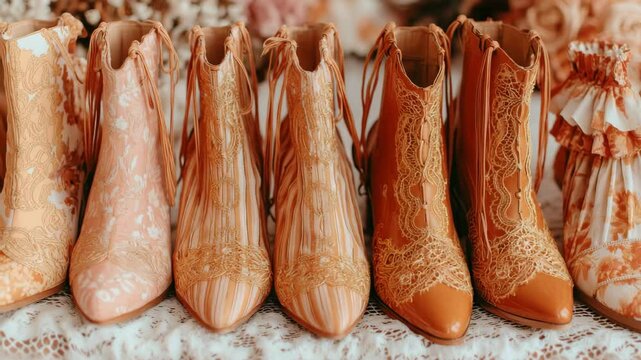 Elegant fashion shoes and boots with floral lace design
