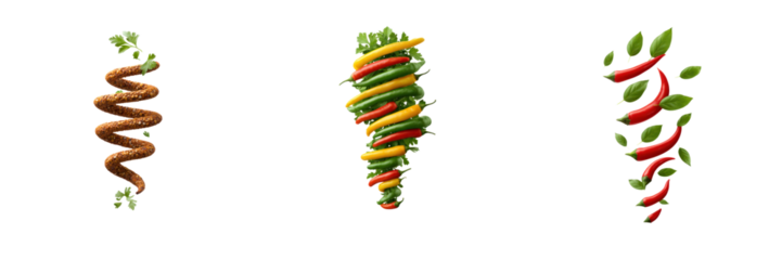 Chili pepper whirlwind with fresh herbs and spices creating vibrant and dynamic food tornado full of flavor and color