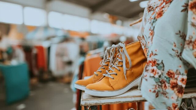 Yellow Shoes with Floral Apparel in Retail Clothing Market
