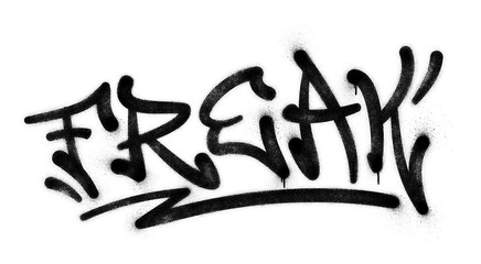 Word ‘Freak’ written in graffiti spray paint lettering isolated on transparent background