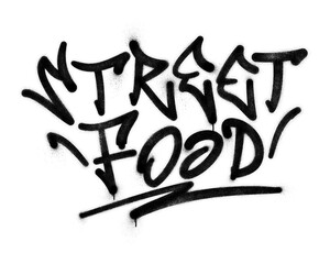 Words ‘Street Food’ written in graffiti spray paint lettering isolated on transparent background