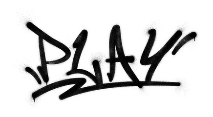 Word ‘Play’ written in graffiti spray paint lettering isolated on transparent background