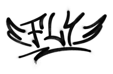 Word &lsquo;Fly&rsquo; written in graffiti spray paint lettering isolated on transparent background