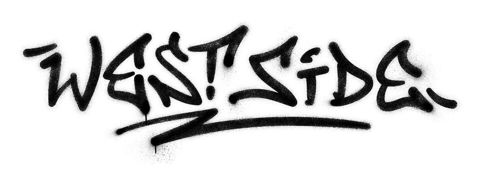 Words &lsquo;West Side&rsquo; written in graffiti spray paint lettering isolated on transparent background