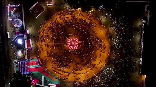 Drone shot of Navratri festival. Navratri is an Indian Festival and It spans over nine nights. crowd in round shape