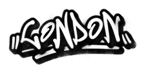 ‘London’ written in graffiti spray paint block lettering isolated on transparent background © HTGanzo