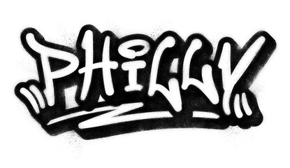 ‘Philly’ written in graffiti spray paint block lettering isolated on transparent background © HTGanzo