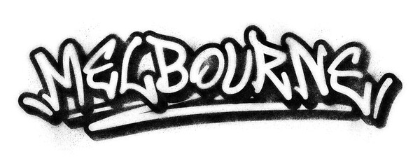 Fototapeta premium ‘Melbourne’ written in graffiti spray paint block lettering isolated on transparent background