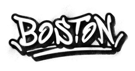 ‘Boston’ written in graffiti spray paint block lettering isolated on transparent background © HTGanzo
