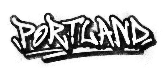 ‘Portland’ written in graffiti spray paint block lettering isolated on transparent background