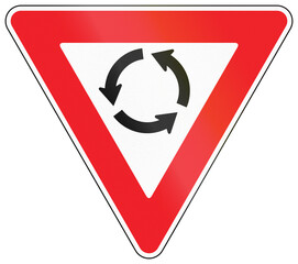 Regulatory road sign in Cambodia - Give way at roundabout