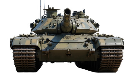 Front view of military tank isolated on white background for army vehicle and war concept use 100 character on transparent background