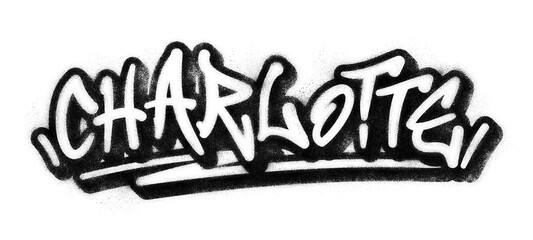 ‘Charlotte’ written in graffiti spray paint block lettering isolated on transparent background