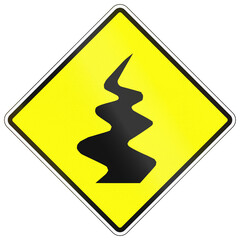 Warning road sign in Cambodia - Winding road