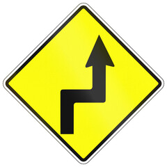 Warning road sign in Cambodia - Sharp right turn and left turn