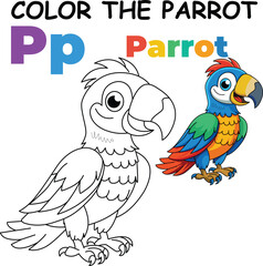 P for Parrot Coloring Worksheet for Preschool – AI Inspired Concept Hand Drawn Vector in Illustrator