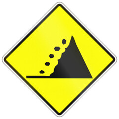 Warning road sign in Cambodia - Falling rocks