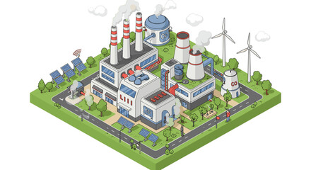 Sustainable energy plant vector illustration in isometric style for environmental awareness design