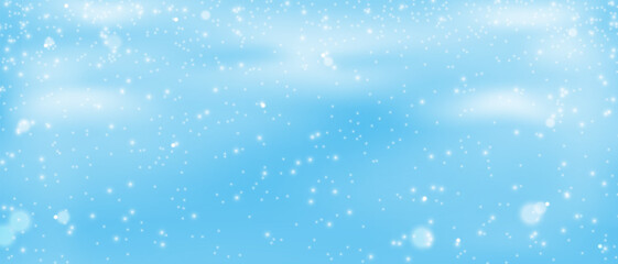 Snowstorm falling snowflakes blue overlay background, Winter Christmas background with white frosty shining snowflakes, Vector illustration.