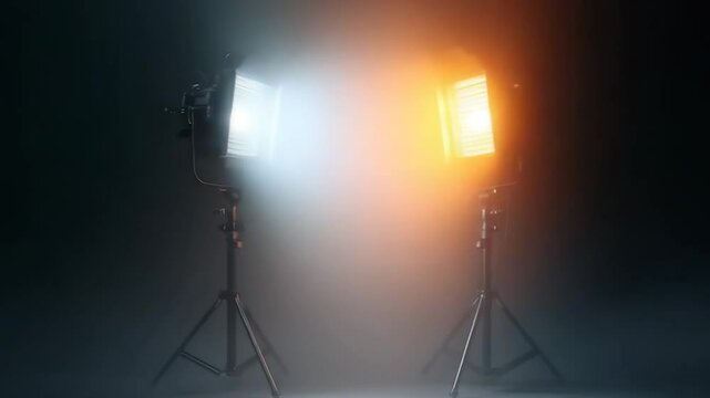 Front Facing Studio Light Setup &ndash; Symmetrical LED and Spotlight on Gradient Grey Background with Cinematic Ambient Lighting and 8K Metal Texture