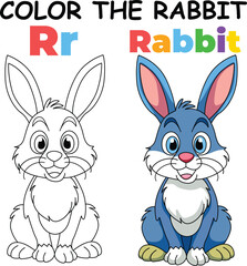 R for Rabbit Coloring Worksheet for Preschool – AI Inspired Concept Hand Drawn Vector in Illustrator