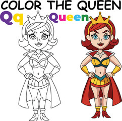 Q for Queen Coloring Worksheet for Preschool – AI Inspired Concept Hand Drawn Vector in Illustrator