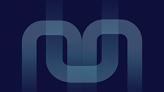 A dark blue background with an intricate network of thin, parallel blue lines that curve and extend, creating a dynamic, tech-inspired, and abstract flow.
