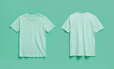 plain mint green t-shirt mockups, front and back views for apparel design presentations