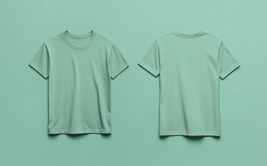 plain mint green t-shirt mockups, front and back views for apparel design presentations