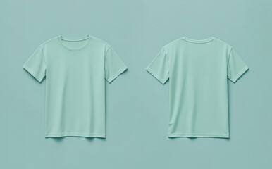 plain mint green t-shirt mockups, front and back views for apparel design presentations