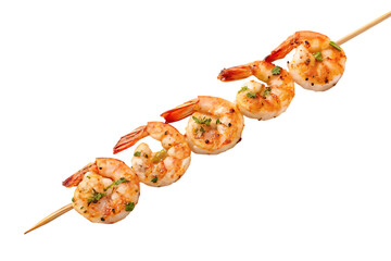 Grilled shrimp skewer isolated on transparent background