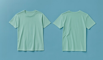 plain mint green t-shirt mockups, front and back views for apparel design presentations