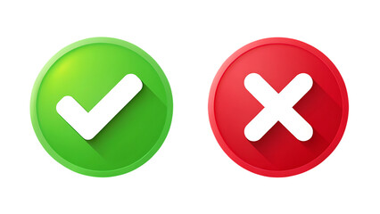 A clean, minimalist graphic featuring two distinct circular icons, isolated on a pure white background. On the left, a vibrant green circle contains a bold, white checkmark, angled upwards. To its rig © jannat Stock