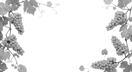 Monochrome Frame of Grapes and Leaves with Empty Space