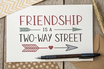 Quote Card Friendship Is a Two Way Street with Arrow Design for Friendship Day Messages and Friendship