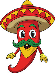  Funny Mexican Chili Pepper Mascot with Sombrero | Spicy Cartoon Character Illustration– AI Inspired Concept Hand Drawn Vector in Illustrator