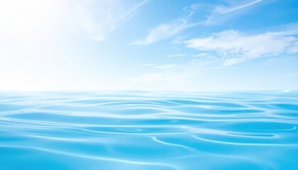 Obraz premium Serene Seascape: Calm ocean waves gently ripple under a bright, sunny sky, evoking a sense of tranquility and peace. 