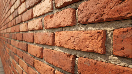 Fototapeta premium Red Brick Wall Texture with Rough Mortar in Macro View 
