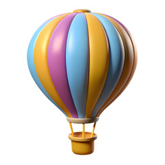Colorful Hot Air Balloon Floating in the Sky 3D Rendered Illustration on Transparent Background