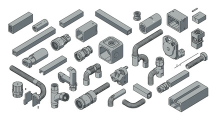 Obraz premium Isometric vector illustration of industrial machine parts for design and engineering projects