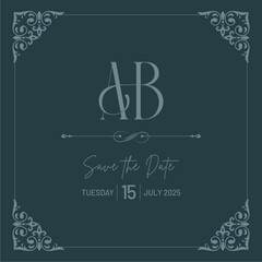 Letter A and B love abstract logo with love, wedding engagement invitation letter. Save the date.