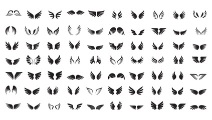 Angel Wings Bird Feather Vector Silhouette Set, icons, vector illustration